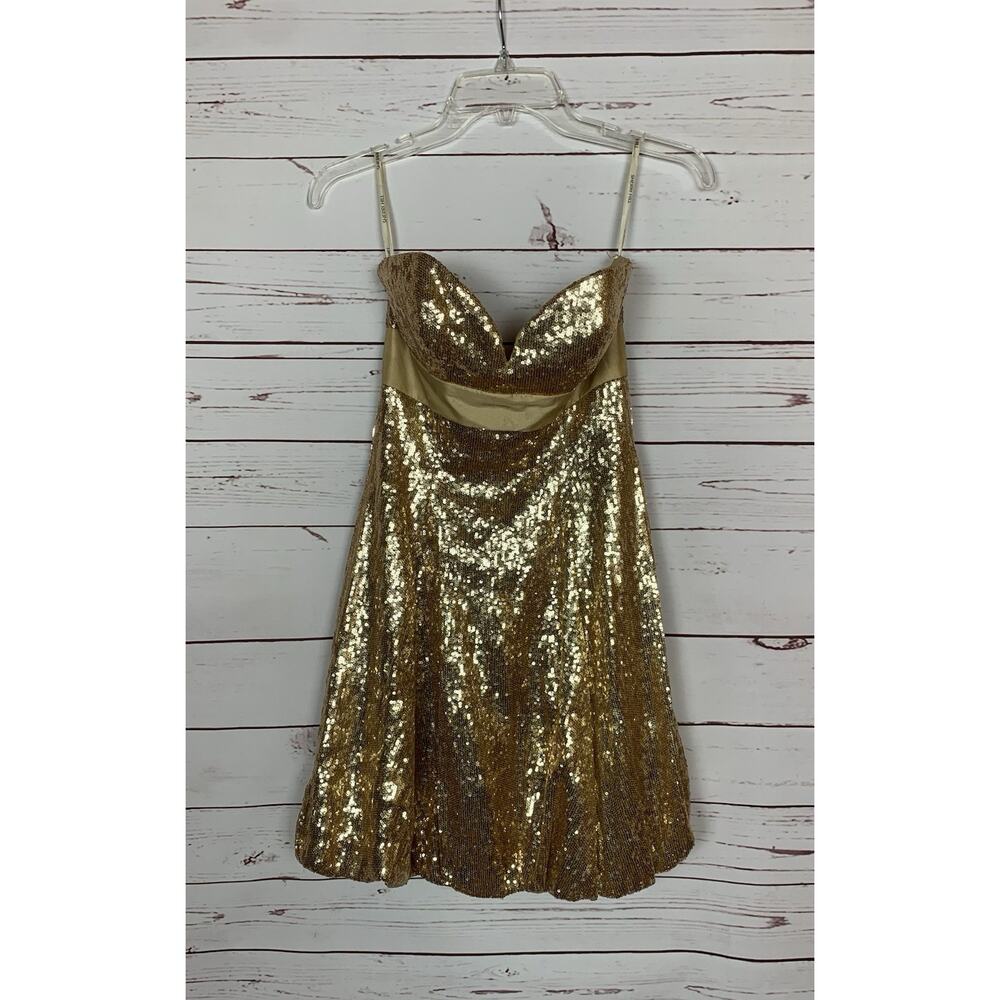 Sherri Hill Women’s 2 Gold Sequin Mini Cocktail Formal Party Mini Rare Dress